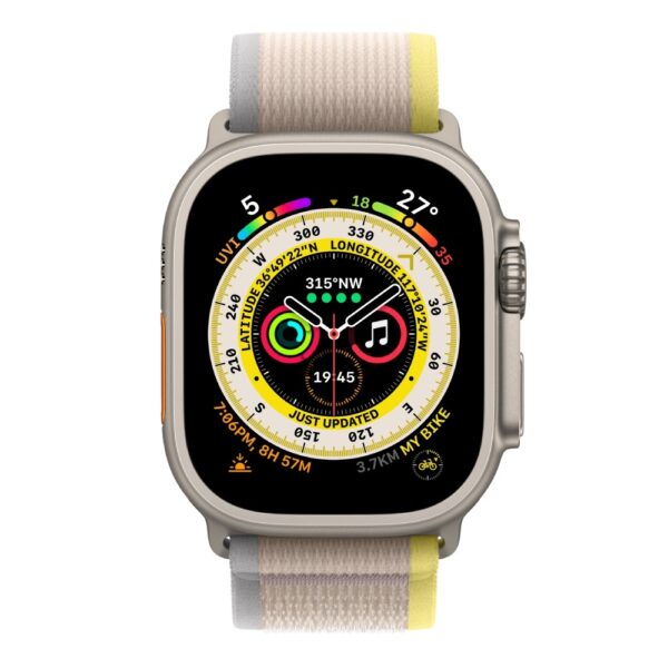Apple Watch Ultra GPS + Cellular 49mm Titanium Case with Yellow/Beige Trail Loop – S/M