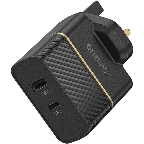 OtterBox UK Wall Charger 30W – USB C 18W + USB A 12W USB-PD – Black