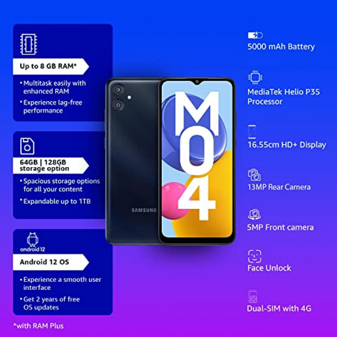 SAMSUNG M04 4/128GB DARK BLUE INDIA