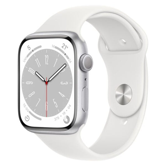 Apple Watch Series 8 GPS 45mm Silver Aluminium Case with White Sport Band – Regular