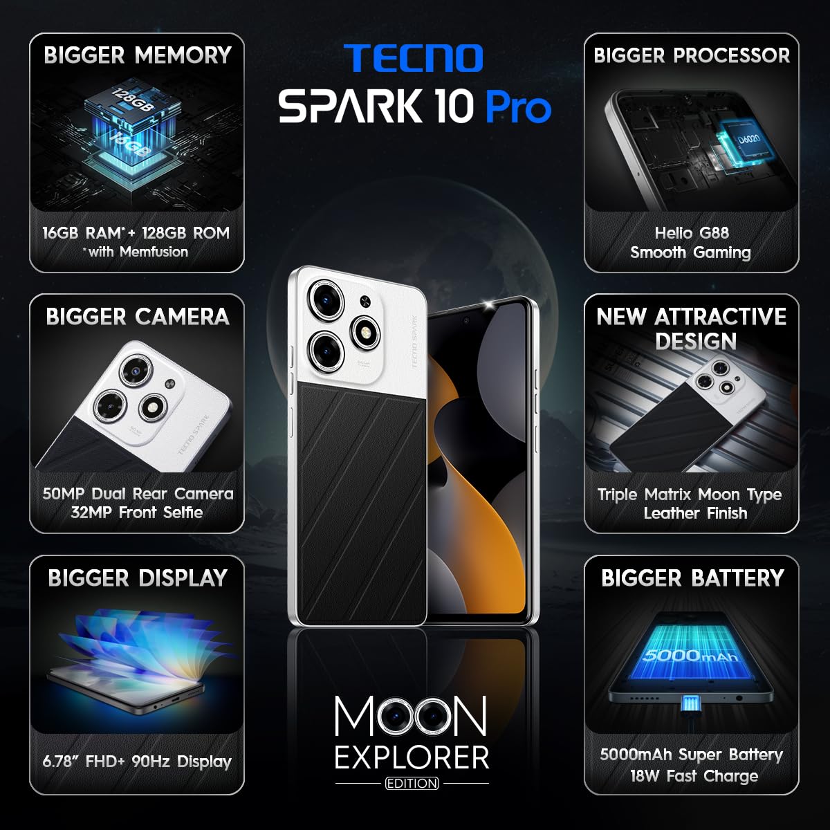 TECNO Spark 10 Pro (Moon Explorer Edition,Lunar Eclipse,8GB RAM,256GB Storage)